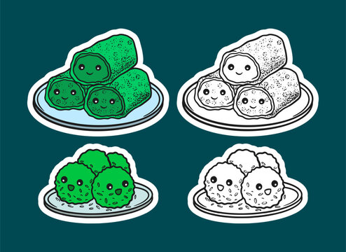 Cute Asian Dessert Illustration Set