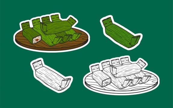 Lemper Indonesian Traditional Snack Illustration Set