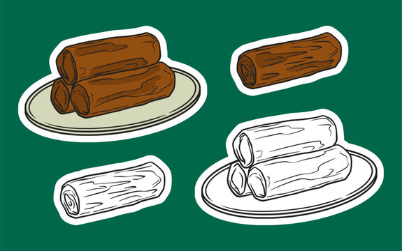 Lumpia Spring Rolls Color and Outline Illustration Set