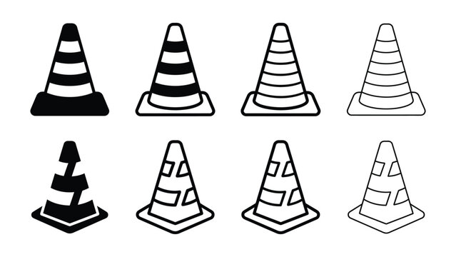 Traffic cone icon silhouette vector, bold outline and line art design