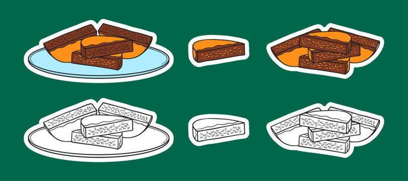 Brownie and Cheesecake Slices Illustration Set