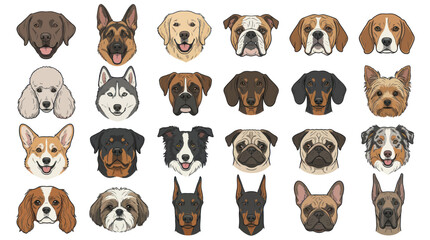 Diverse collection of popular dog breed portraits in a grid © supri