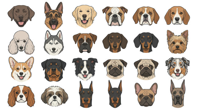 Diverse collection of popular dog breed portraits in a grid