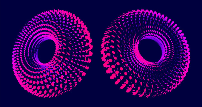 Torus. Dynamic mathematical model. Grid. Soft color transitions. Color gradient. Glow effect. 3D illustration for brochure, poster, cover, card, presentation, flyer or banner.