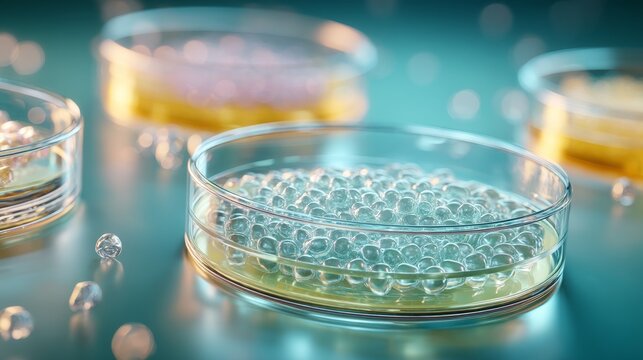 Laboratory Sample Showing Glowing Organism in Petri Dish with E1120