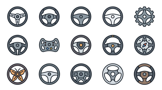 Collection of Various Steering Wheels and Game Controllers