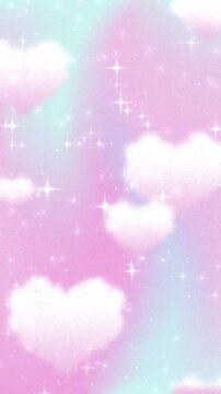 dreamy pastel gradient background with heart clouds and sparkling stars animation in the sky