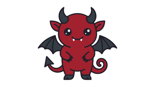 cute cartoon devil mascot illustration with wings horns and smiling expression for Halloween on white background