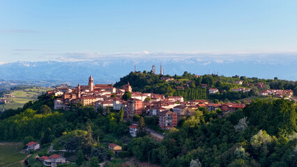 Obraz premium Panoramic View of La Morra Village in Piedmont Wine Country Italy