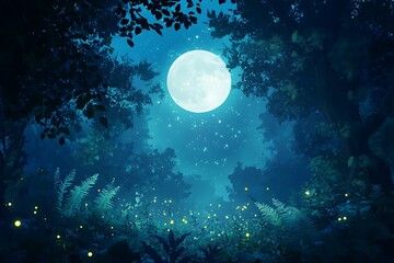 Fototapeta premium Enchanted forest under the full moon