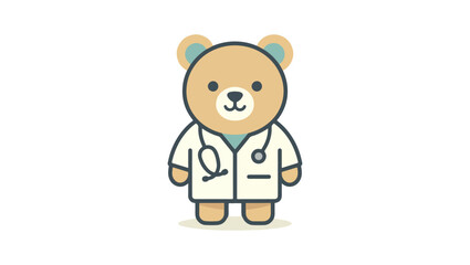 Fototapeta premium Minimalist doctor bear mascot logo, simple geometric shapes, friendly healthcare character, clean vector artwork, modern branding style, flat colors, isolated background, bear, teddy, cartoon, animal,