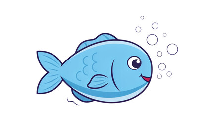 Obraz premium Cartoon blue fish swimming with happy water bubbles