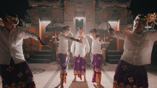 Group of Balinese Men Performing Kecak Dance