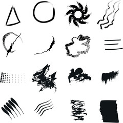 Fototapeta premium Black ink brush strokes and paint splatters vector set with abstract hand drawn shapes lines and textures