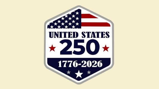 Patriotic United States 250th Anniversary shield emblem featuring American flag elements, stars, and 1776&ndash;2026 commemorative text. Ideal for independence celebrations, heritage projects, and national 