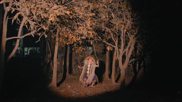 Rangda Mythology Figure Posing in Night Forest