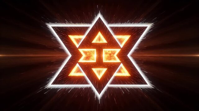 Symmetrical star pattern with gold and silver geometric shapes and radiating lines on black