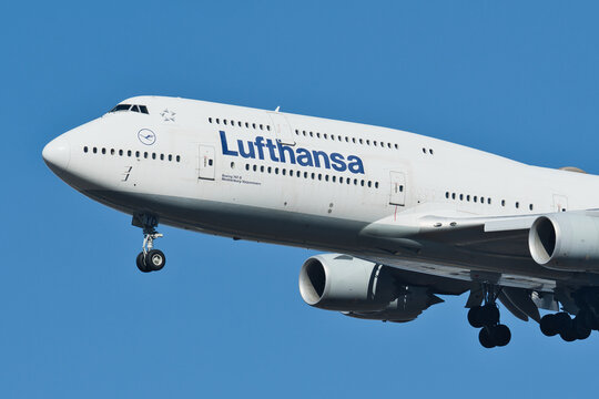 Tokyo, Japan - December 18, 2022: Lufthansa Boeing 747-8 (D-ABYD) on final approach to Haneda Airport