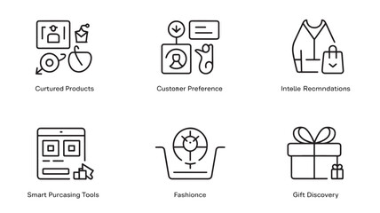 Fototapeta premium Ecommerce icons set Online shopping and product recommendation UI UX vector icons