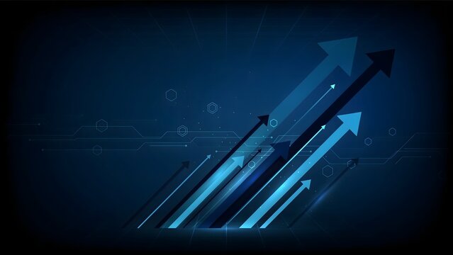 Abstract corporate tech graphic with ascending blue arrows &ndash; Perfect for business consulting headers, growth milestone slides, or HR recruiting.