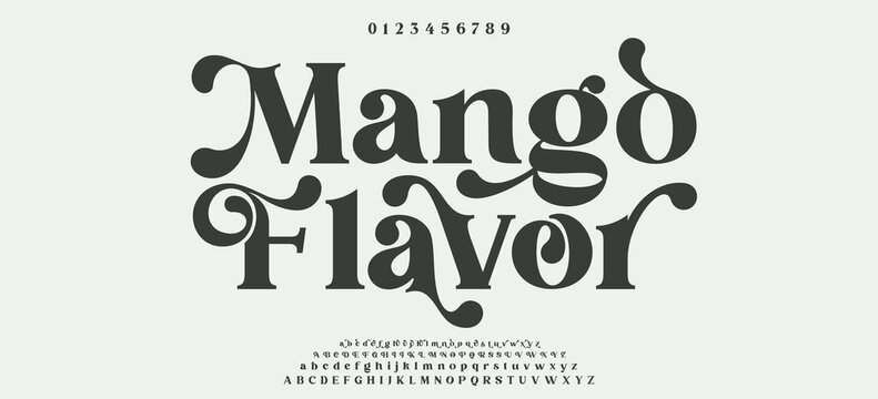 Mango Flavour Elegant alphabet letters font logo. Typography luxury classic lettering serif fonts decorative wedding vintage retro logos, design for fashion,beauty shop and brand. vector illustration