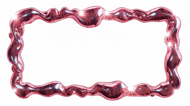 AI Generative. Metallic liquid red  chrome frame background with futuristic Y2K star sparkles. 2