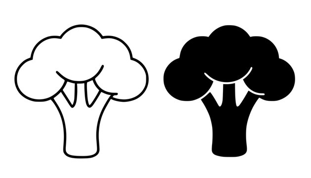 Broccoli illustration, outline and silhouette icon, for food or vegetable design