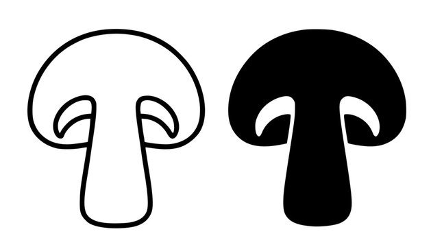 Mushroom illustration, minimalist outline and silhouette icon, for food design