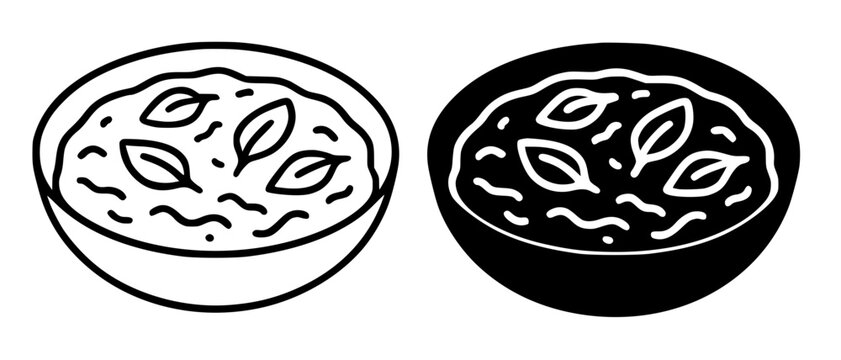 Creamed spinach illustration, outline and silhouette icon, for food design