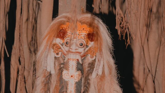 Spooky Rangda Mask Framed by Banyan Roots