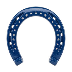 Naklejka premium Glossy Blue Patriotic Steel Horseshoe with Silver Stars for Western Luck and Equestrian Themes