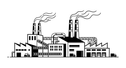 Obraz premium Industrial factory building with chimneys and conveyor belts