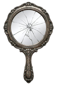 Antique hand mirror with cracked glass