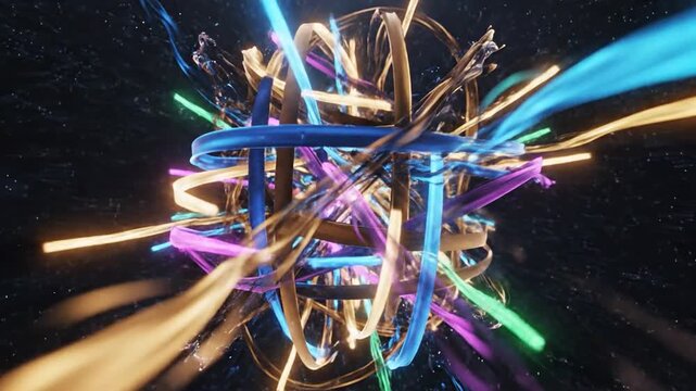 Intertwined Ribbon-Like Light Trails Weaving Through Cosmic Space, Symbolizing Flow and Energy
