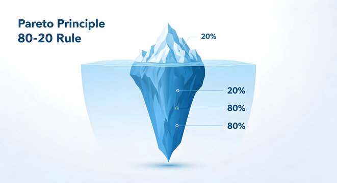 The Pareto Principle 80-20 Rule illustrates business concept with iceberg