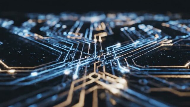 Intricate Glowing Circuit Board Lines Forming a Digital Network Connection