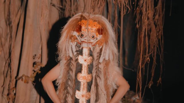 Rangda Demon Queen Standing in Banyan Roots