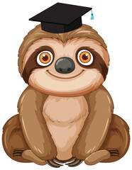 Fototapeta premium Cute Cartoon Sloth Wearing a Black Graduation Cap Illustration