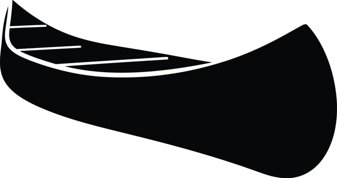 Simple black silhouette icon of a canoe boat for water sports and outdoor recreation design