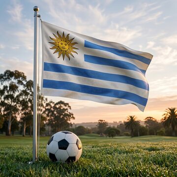 Uruguay flag soccer ball field