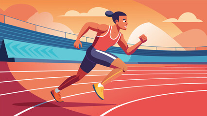 Fototapeta premium A female athlete running on a track in a stadium