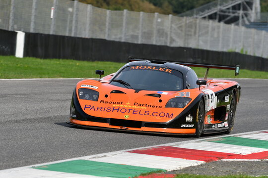 Scarperia, Italy - October 12th 2024: MOSLER MT900R GT3 Winner of the 24 Hours of Daytona in 2003 driven by Jo&atilde;o Barbosa in action during practice session at Mugello Circuit.