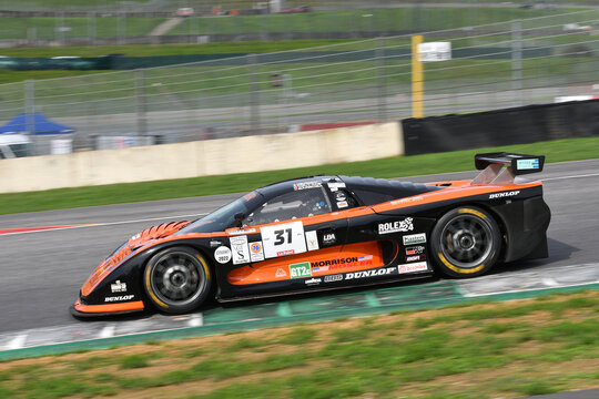 Scarperia, Italy - October 12th 2024: MOSLER MT900R GT3 Winner of the 24 Hours of Daytona in 2003 driven by Jo&atilde;o Barbosa in action during practice session at Mugello Circuit.
