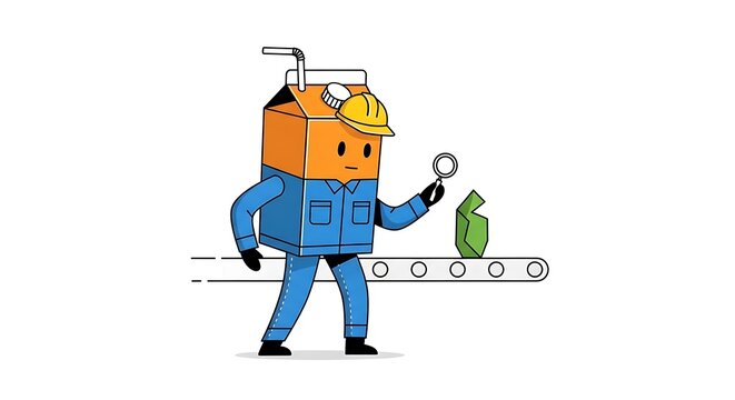 Cartoon robot delivering package with gift box.