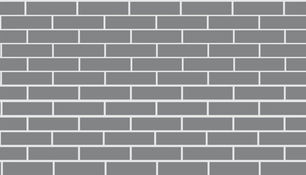 Gray brick wall texture pattern with white mortar lines for construction and architectural background design material.