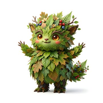 Fantasy forest creature with green leaves and colorful berries