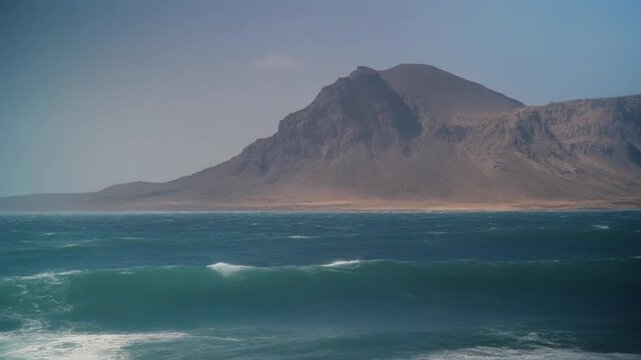 Djibouti aerial footage of powerful waves hitting a rocky coast