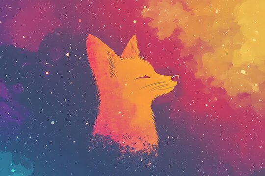 Vibrant fox in a celestial landscape