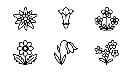 Fototapeta premium Flower icon set, outline style, white background