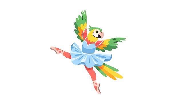 Colorful cartoon parrot with rainbow feathers flying.
